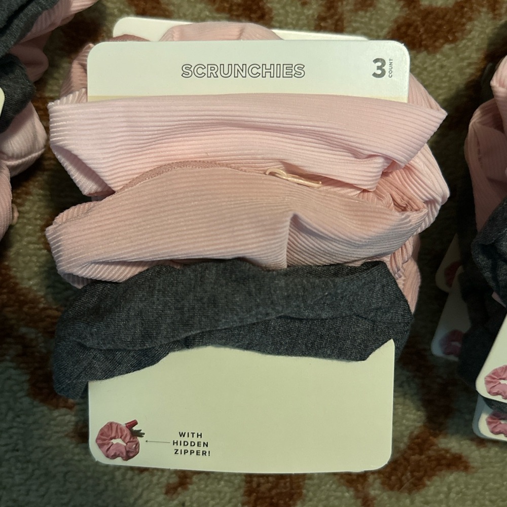 Made For Retail 3 Count Pink Scrunchies With Hidden Zipper